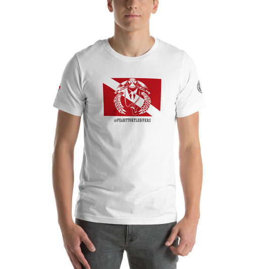 Camiseta de manga corta unisex bandera roja y botellas