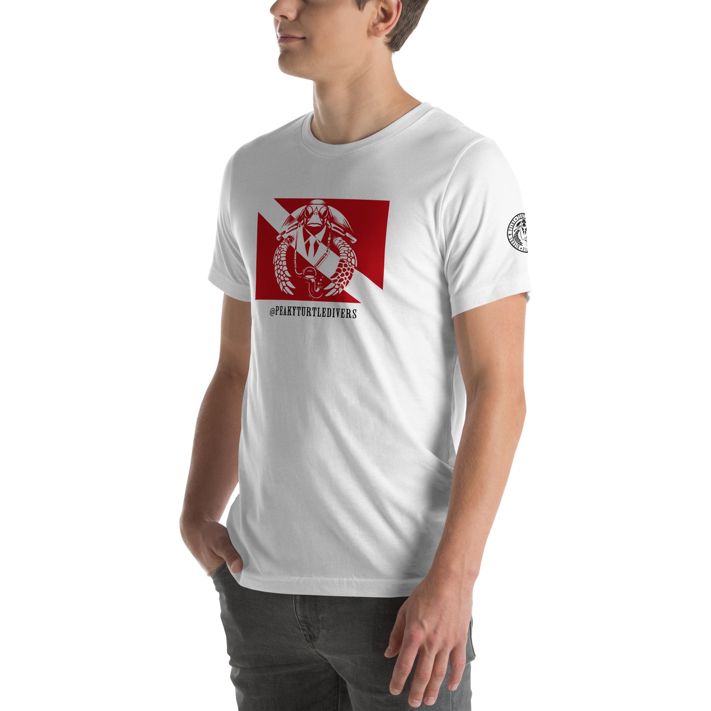 Camiseta de manga corta unisex bandera roja y botellas